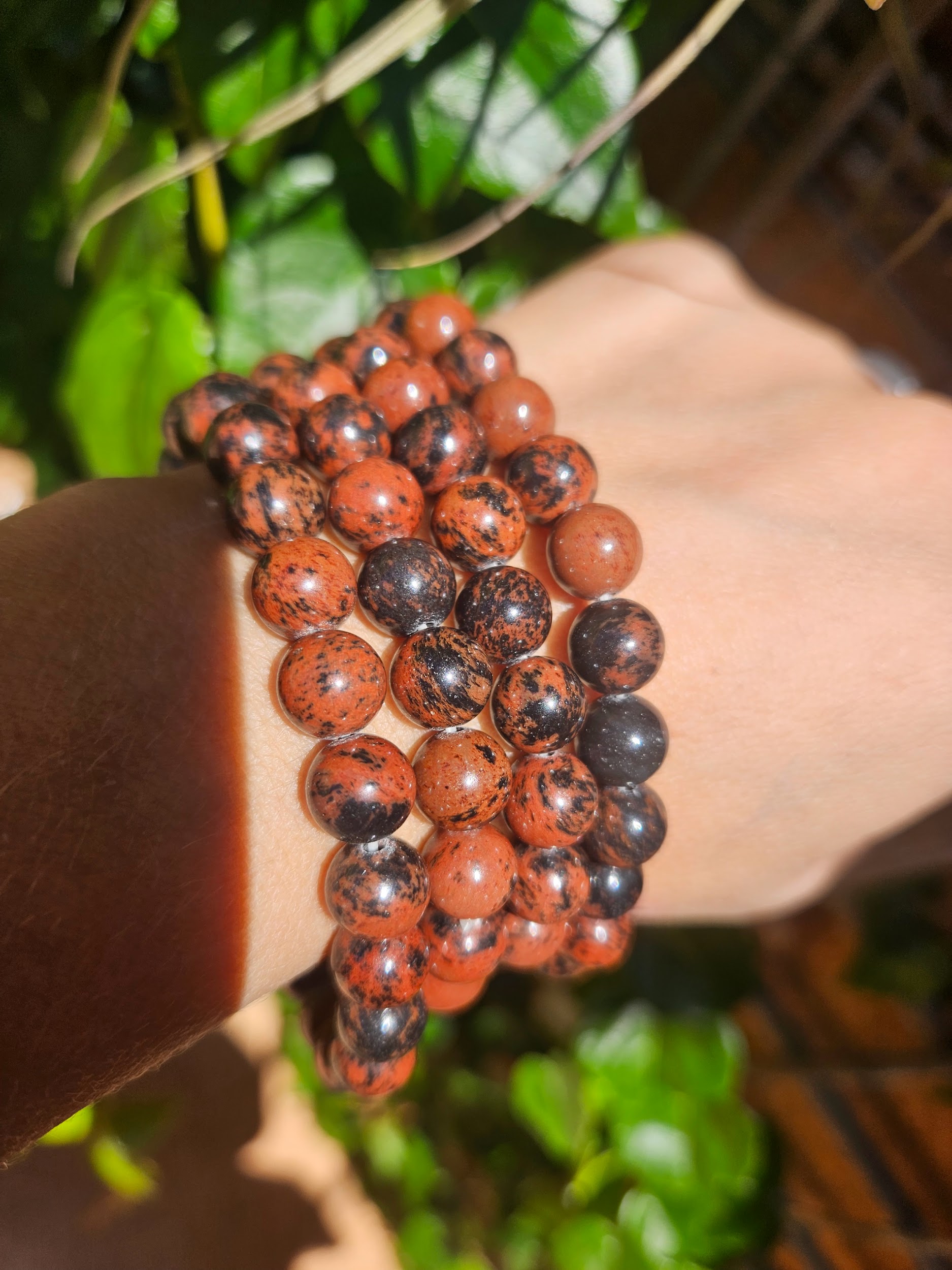 Bracelet obsidienne acajou