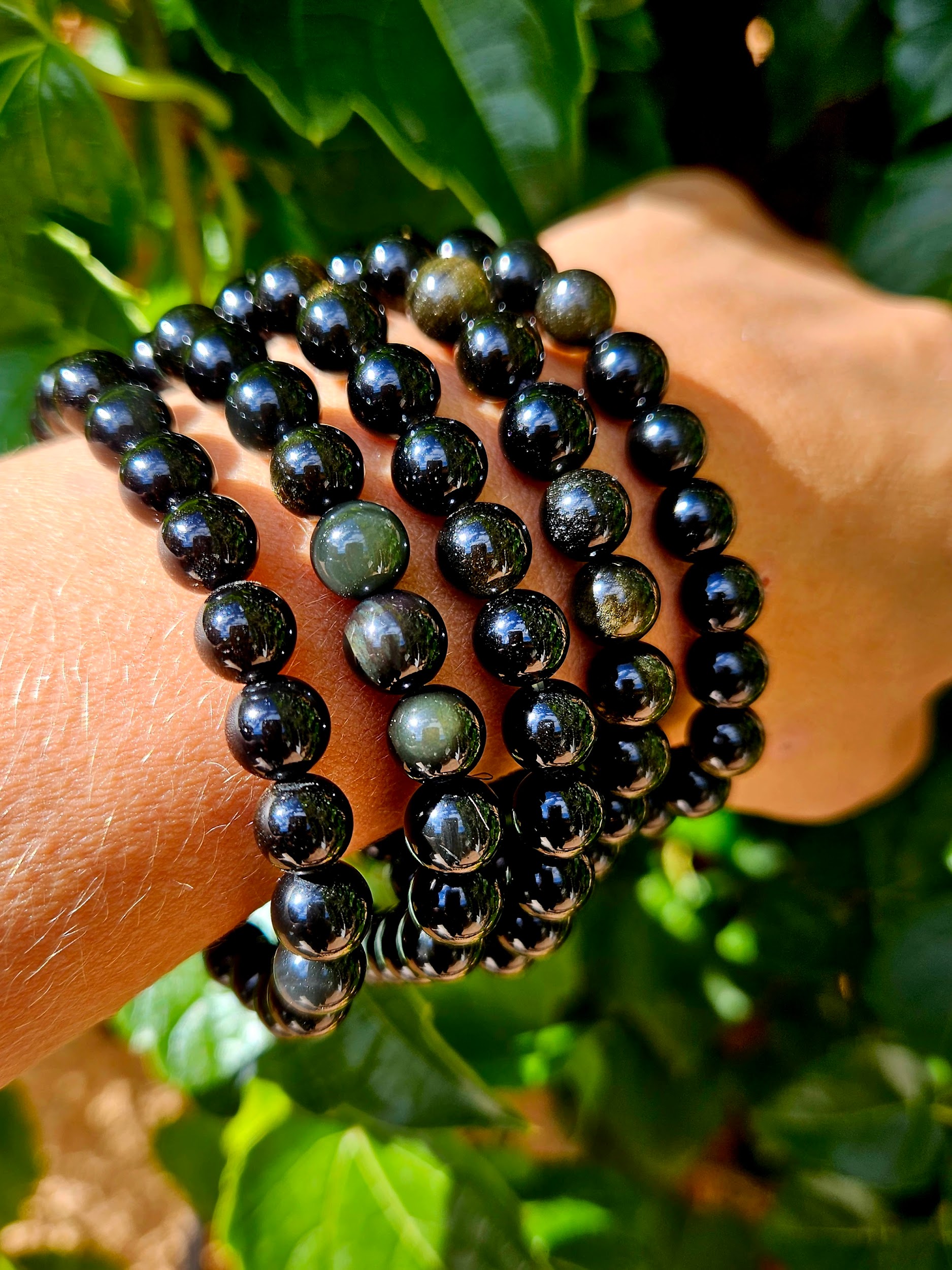 Bracelet Obsidienne dorée
