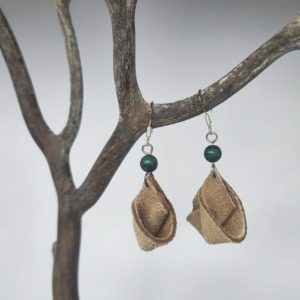 Boucles d’oreilles Cuir & Malachite – Bijou original en Argent 925 et pierre naturelle