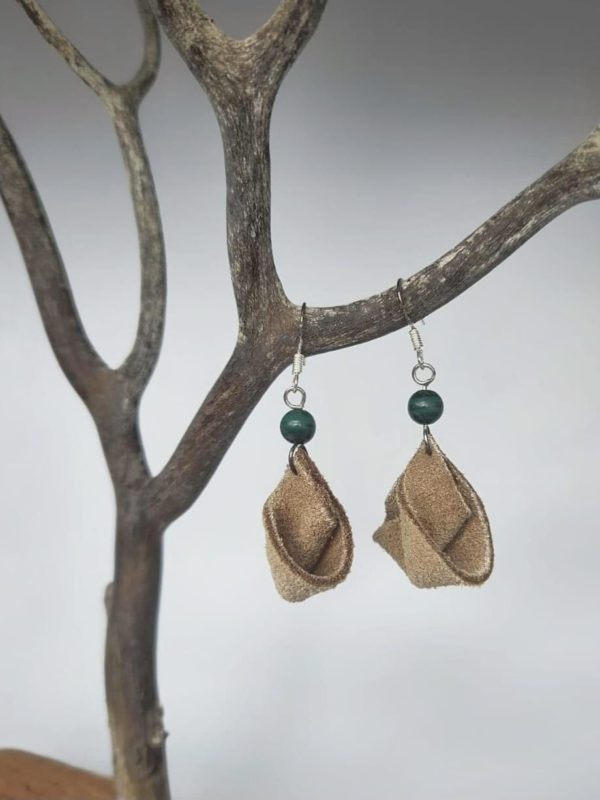 Boucles d’oreilles Cuir & Malachite – Bijou original en Argent 925 et pierre naturelle