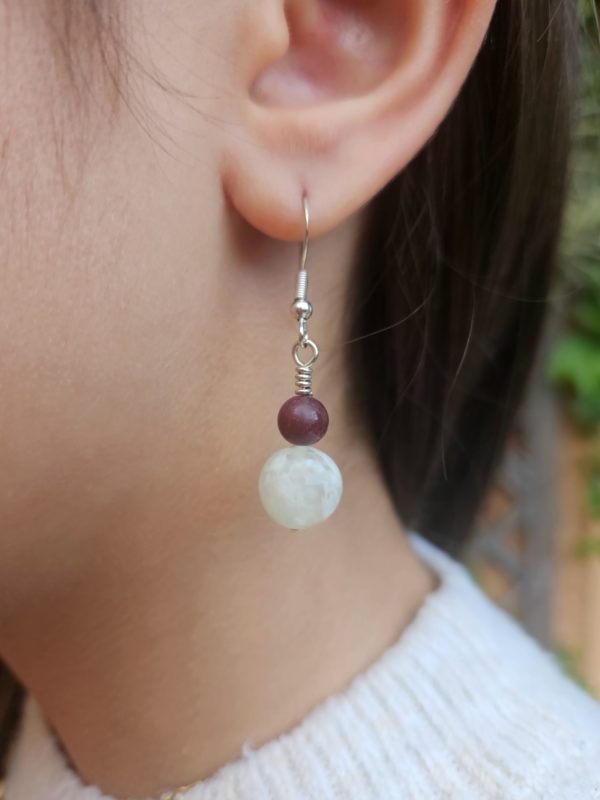Boucles d’oreilles Jade & Jaspe Mokaïte – Pierres naturelles & Argent 925 – Image 2