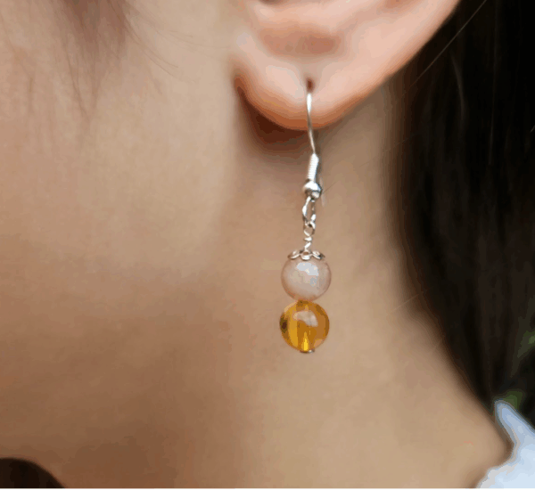 Boucles d’oreilles Pierre de Lune & Ambre – Argent 925, pierres naturelles – Image 2