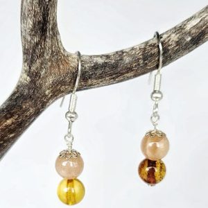 Boucles d’oreilles Pierre de Lune & Ambre – Argent 925, pierres naturelles