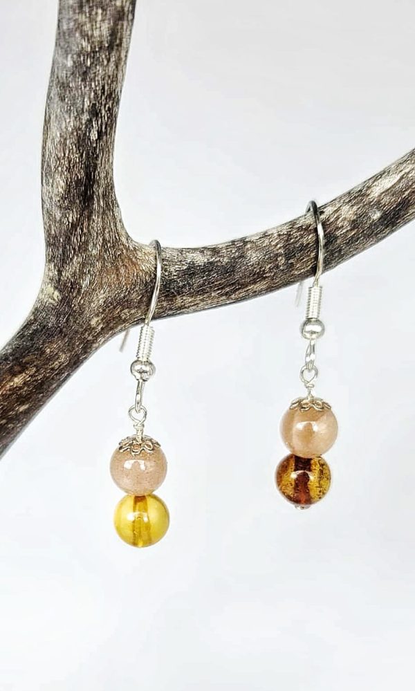 Boucles d’oreilles Pierre de Lune & Ambre – Argent 925, pierres naturelles