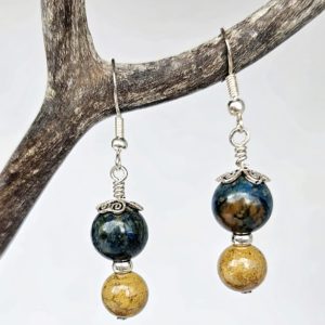 Boucles d’oreilles chrysocolle shattuckite & Jaspe Mokaïte – Argent 925, pierres naturelles