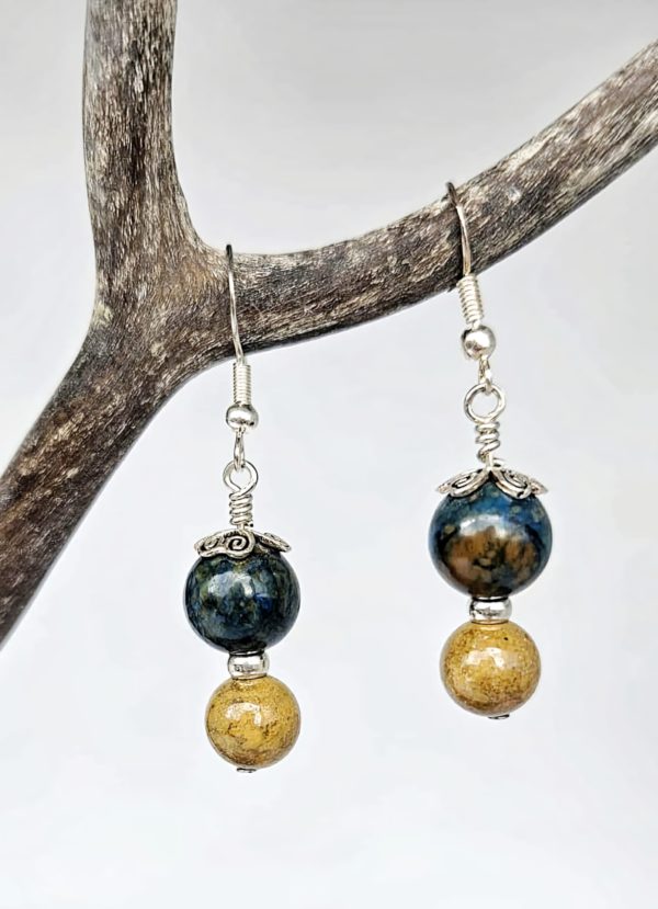 Boucles d’oreilles chrysocolle shattuckite & Jaspe Mokaïte – Argent 925, pierres naturelles